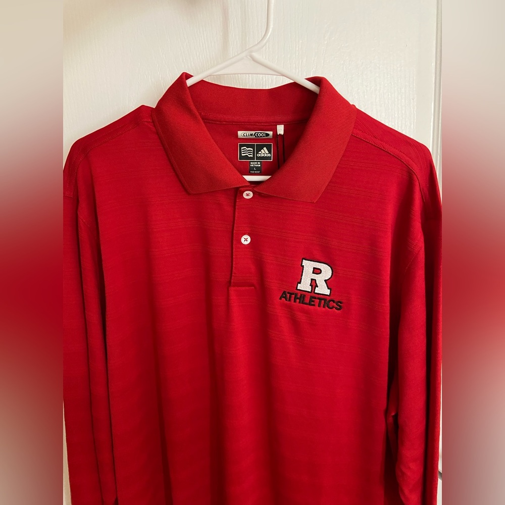 Rutgers VINTAGE Adidas Polo Shirt Men Large Red Scarlet Knights Long Sleeve